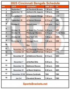 2025 Cincinnati Bengals Printable Schedule – Archyde