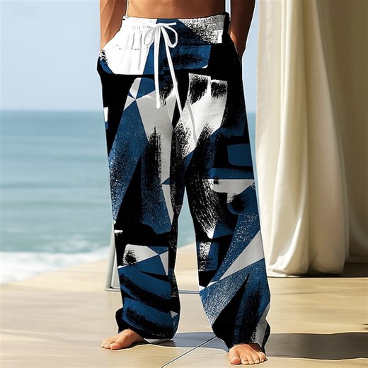 Herren Hose Baggy-Hosen Freizeithose Elastischer Kordelzug in der Taille Leinenähnliche Hose mit Taschen Abstrakt Buchstabendruck Volle Länge Outdoor Urlaub Streetwear Schwarz Purpur Unelastisch 2025 - $25.99