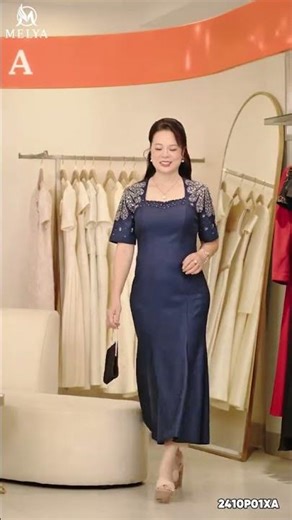 Đầm cổ nữ hoàng - Blen kim cương - Xanh than