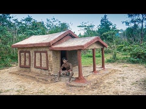 Primitive Technology, Build Clay house with leaf and Wood, Country side people's home