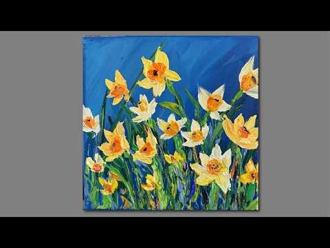 Acrylic palette knife daffodil painting/ acrylic techniques