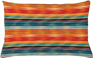 Lunarable Mexican Throw Pillow Cushion Cover, Abstract Vibrant Vintage Aztec Motif Gradient Blurred Lines Ecuador Crafts Image, Decorative Rectangle Accent Pillow Case, 26" X 16", Orange