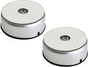 2Pack 4" 7 LED Display Base，360 Degree Rotating Display Base Stand for Crystals Glass Art,Colorful Light Rotating Crystal Display Base Stand,Cup Display Stand Turner for Tumbler Cups