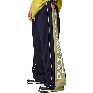 [Hot Item] 100% Polyester High Street Contrast Panel Large Print Wide Leg Pant Pleated Panel Sports Casual Men's Pants