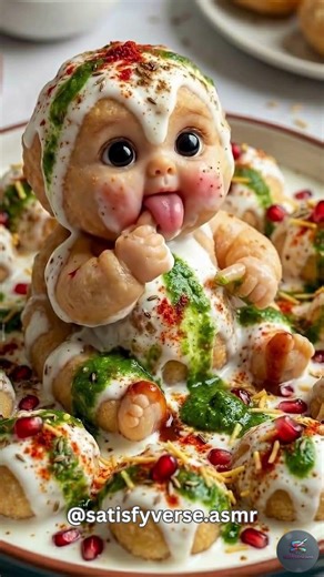 Cute Dahi Vada Baby vs Spicy Chutney 🌶️ | Indian Food ASMR & Satisfying Video