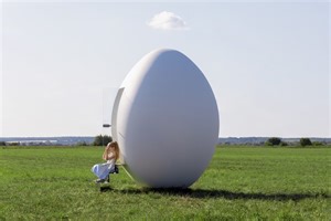 egg-shaped outdoor playhouse by gregory orekhov simulates 'life before birth'