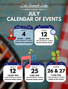 Come hang out with us at Lake Quinault Lodge this July! We’ve got lots of fun activities everyone in the family will enjoy! | The Lodges of Olympic National Park and Forest