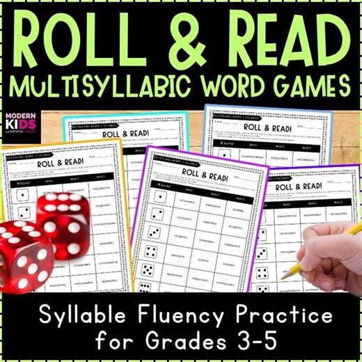 Roll and Read Multisyllabic Word Games | Syllable Decoding and Fluency Practice | 3rd 4th 5th Grade Reading Centers RTI Small Group - Etsy