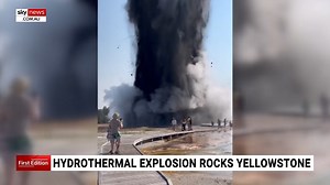 A hydrothermal explosion has rocked Yellowstone National Park in the US – sending terrified tourists running. | Sky News Australia