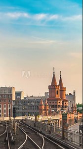 Berlin Germany time lapse city skyline at Oberbaum Bridge and Berlin Metro (Vertical)