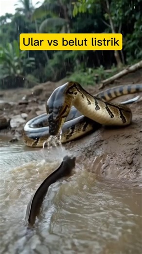 Snakes eat electric eels. This is what happens #animals #shorts #videoai #snakesvselectriceels