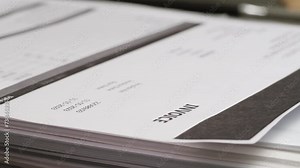 Invoice blank close-up. A stack of different documents for payment. Tax return form. Bills
