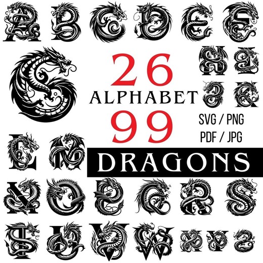 Dragon Alphabet SVG Bundle | Gothic Tattoo Font, Laser Cut Design (digital Download - Etsy Canada
