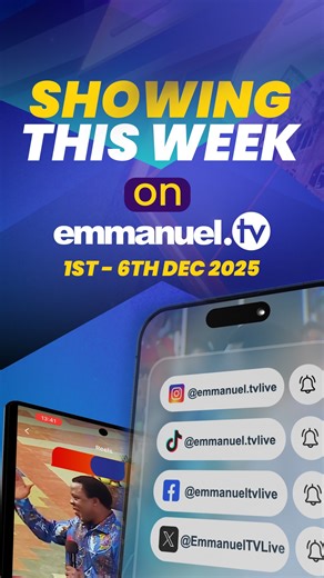 Emmanuel TV on Instagram: "On Emmanuel TV this week: Find direction, strength, and purpose in His Word. 🗓️ December 1-6, 2025 ⏰ Daily program times? Check our Stories each day! 📡 Watch LIVE via: • Emmanuel TV Hybrid Box • Emmanuel TV App (link in bio to download) • www.stream.emmanuel.tv #EmmanuelTV #EmmanuelTVSchedule #EmmanuelTVThisWeek #ShowingThisWeek"