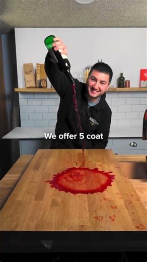 🍷 It takes more than wine to stain our worktops 📏 Up to 4M in size, repairable, and fully cov
