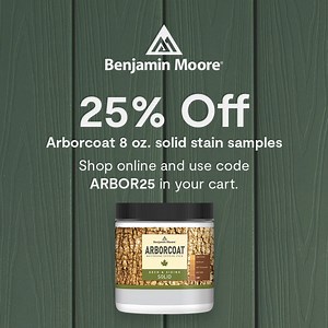 75 reactions | Find the perfect color to refresh your home’s outdoor spaces with our solid stain sample sale! From April 11-24, 2023, get 25% OFF 8 oz. Arborcoat solid stain samples in your choice of 3,500+ colors when you use the code ARBOR25 at checkout. | Benjamin Moore | Facebook