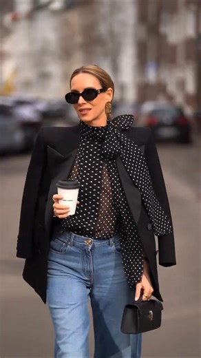 Denim & Polka Dot Sheer: A Texture Dialogue ✨ #fashiontrends #outfitideas #denimstyle #ootd