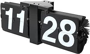 Large Wall Flip Clock, Retro Style Flip Desk Clock, Auto Flip Clock for Home Decor, Larger Number Digital Clock, Stainless Steel, Battery Powered, Black