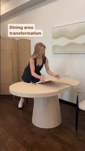 Japandi Extendable Wood Dining Table Oval & Round Whitewash Seats 4-6. #home #diningtable