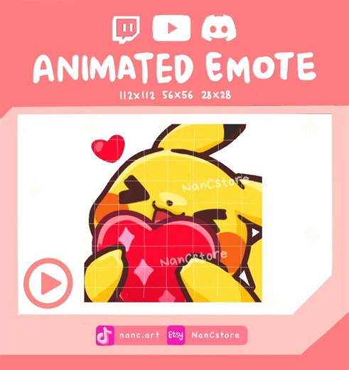 Animated Twitch Emotes | Cute Pikachu Love Holding Heart | Hug | Sub Emoji - Etsy