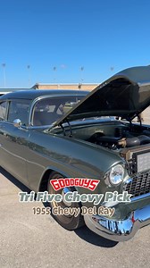 106K views · 2.2K reactions | Tri Five Chevy Pick, Dennis Ingram's 1955 Chevy Del Ray. Engine: LS3 Wheels : Mob Steel Chassis: Hotchkis Sport Suspension #goodguys24  18th BASF Refinish North America Nashville Nationals | Goodguys Rod & Custom Association | Facebook