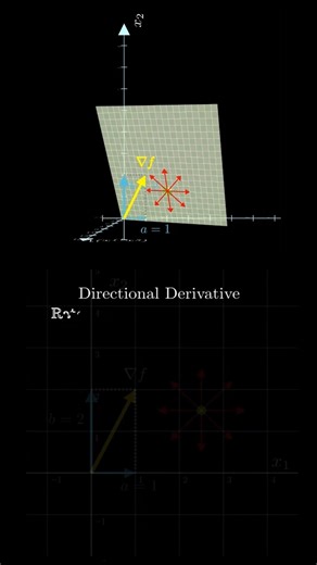 Jay K on Instagram: "Gradient = Fastest Increase Here’s Why!(3D) Ever wondered what the directional derivative really means? In this short, we explore how the gradient relates to the rate of change of a function in any direction. You'll learn: - What the directional derivative is - Why the dot product formula is used -Which direction gives the fastest increase (spoiler: the gradient!) ============================================================= All animations in this video were made with ManimC