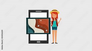 tourist woman with smartphone gps navigation map marks animation Stock Video