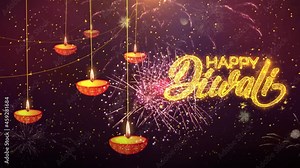 4K Happy diwali Hindu traditional diya oil lamp Loop background. Diya lamp hindu festival of india diwali, dipavali Holiday celebration. festival of lights oil lamps. without text version included.