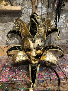 Joker Carnival Mask - Handmade Jester Mask in Venice - Mask Decorated With Gold Friezes and Glitter - Etsy