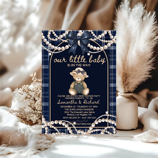 Polo Luxury Baby Shower Invitations, Plaid Tartan Equestrian Baby Shower Invitation Set - Etsy