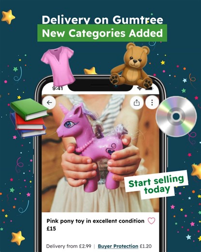 🚨 Delivery on Gumtree Alert: You can now buy and sell completely online in new categories 🚨 In addition to clothing, we've added entertainment items and kids toys to the mix. Books, CDs, puzzles to sell? List them on Gumtree and enable delivery today. Start selling: https://brnw.ch/sellongumtree Browse and buy: https://brnw.ch/deliveryongumtree #DeliveryOnGumtree | Gumtree UK