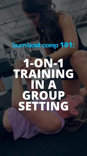At Burn Boot Camp, you will get ⚡1-on-1 Training in a Group Setting⚡ From every trainer. At every camp. For everyone! What does that mean? It means you're never just a face in the crowd at Burn Boot Camp. It means there’s always a Certified Personal Trainer on the floor whose mission is to keep you safe, perfect your form, and push you because they see the potential you have, even when you don't. It's having a personal coach who knows your goals, with the unstoppable energy of your Burn Sisters 