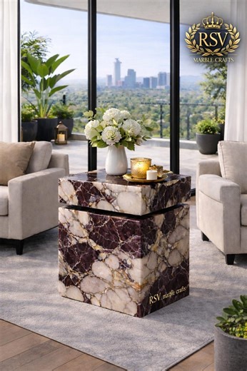 Rosso Levanto Marble Pedestal Side Table | Luxury Red Marble Accent End Table | Handmade Natural Stone Side Table - Etsy UK