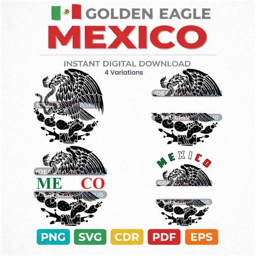 Mexican Eagle Black, Mexico Coat of Arms Vector for Hat T Shirt Decal & Sticker, Mexican Heritage Patriotic Eagle Emblem Design SVG PNG CDR - Etsy