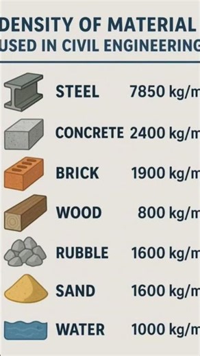 densityof materials used in civil engineering #je #juniorengineer #engineerstudycircle #civil