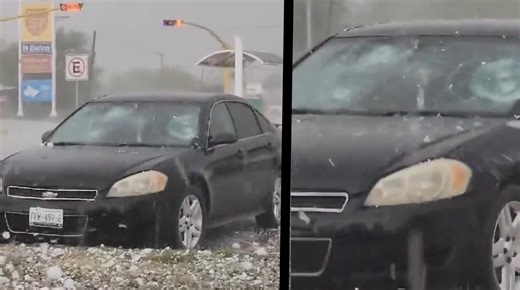 Watch: Car Demolished In Crazy Hail Storm