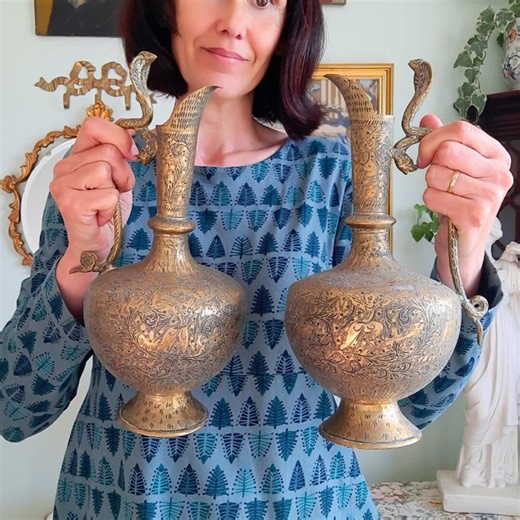 Large Pair of Antique Indian Brass Vases With Cobra Handles and Hand-engraved Decoration - Etsy UK
