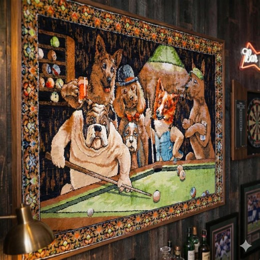 Vintage Dogs Playing Pool Tapestry: Man Cave Decor, Gift for Men - RARE (47" X 69") - Etsy