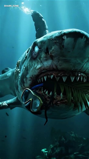 Megalodon Swims Past the Viewer – Jaws Snapping in Deep Sea Terror #megalodonshark #sharkmonth