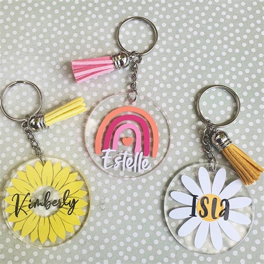 Personalised Acrylic Keyring: Floral, Rainbow, Bow, School Bag Tag for Teacher, Christmas Present - Etsy Australia