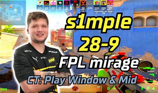 s1mple (28-9) 和新指挥Snappi一起打FPL (mirage) | FACEIT Pro League | 2024.02.22_游戏热门视频