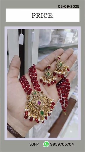 Traditional South Indian Gold Temple Jewelry Set with Ruby and Emerald Beads