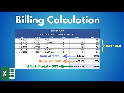 How to Calculate Bill Total, Subtotal, GST and Grand Total in Excel in 1 Min!