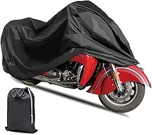 Motorcycle Cover - Universal Motorcycle Protector with Lock-Holes and Storage Bag Season - Waterproof Sun Rain Dust Outdoor Protection - Compatible with Different Motorcycle Modles