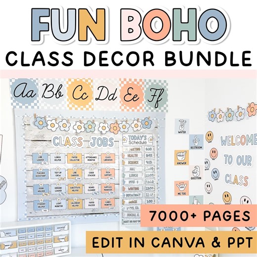 Calm Neutral Boho Classroom Decor Bundle for a Boho Classroom Theme - Editable in Canva and Powerpoint - Etsy