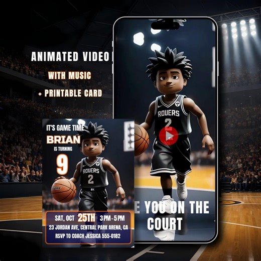 Basketball Birthday Video Invitation, African American Boy, Animated Sports Party, Slam Dunk Invite, Digital Mobile Evite - Etsy Canada