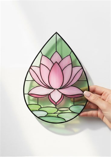 Drop Shape Lotus Stained Glass Digital Pattern Download DIY Stained Glass Art Digital Patten Download Ready to Print - Etsy