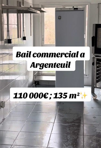 📍 163 boulevard Jean Allemane – 95100 Argenteuil Bail commercial de 135 m² organisé en 5 cuisines professionnelles. ✔ 4 cuisines déjà louées ✔ Revenus actuels : environ 4 250 € / mois ✔ Loyer global : 1 900 € ✔ 1 cuisine encore disponible Espace en bas avec possibilité d’aménager des bureaux. Extraction 400 – Triphasé & monophasé – Bail 3.6.9. 💰 Prix de cession : 110 000 € Opportunité idéale pour investisseur avec cash-flow immédiat et potentiel d’optimisation. 📞 Si t’es intéressé contact le 