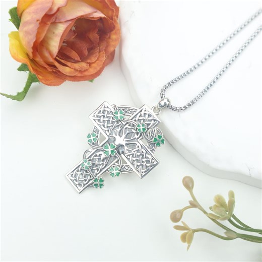 Sterling Silver Celtic Cross Necklace: Irish Four Leaf Clover Pendant - Etsy