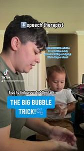 The BUBBLE TRICK! Get your hands very soapy and make an opening between your pointer and middle fingers to blow a bubble! Try this one at home! #speechtherapy #speechtherapist #earlyintervention #parenting #toddlers | Rise & Sign